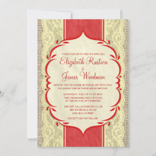 Red = Gold Vintage Linen & Hochzeitseinladungen Einladung