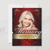 Red & Gold Vintage Roses Obituary Prayer Card Einladung (Vorderseite)