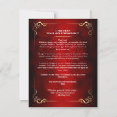Red & Gold Vintage Roses Obituary Prayer Card Einladung (Rückseite)