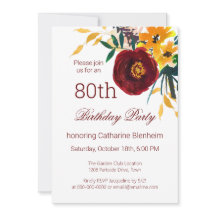 Red + Gold Watercolor Floral 80th Birthday Party 