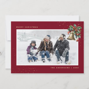 Red Gold Watercolor Holly Bell Foto Weihnachten