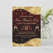Red & Gold Wave Border Silvester Party Einladung (Stehend Vorderseite)