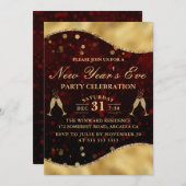 Red & Gold Wave Border Silvester Party Einladung (Vorne/Hinten)