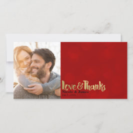 Red & Gold Wedding Foto Liebe & Vielen Dank Dankeskarte
