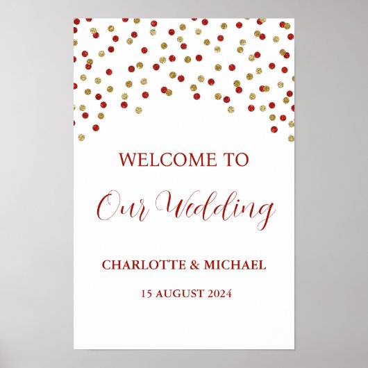 Red Gold Wedding Welcome Custom 12x18 Poster (Vorne)