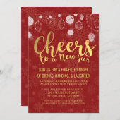 Red & Gold Weihnachten / Cheers New Year's Eve Par Einladung (Vorne/Hinten)