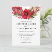 Red Gold Weihnachten Weiße Hochzeit Einladung (Stehend Vorderseite)