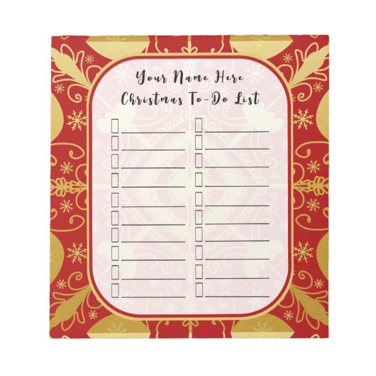 Red & Gold Weihnachts Checklist Holiday To Do List Notizblock (Vorderseite)