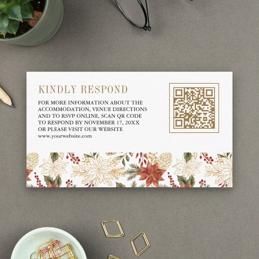 Red Gold Weihnachts-QR-Code Hochzeit RSVP Begleitkarte