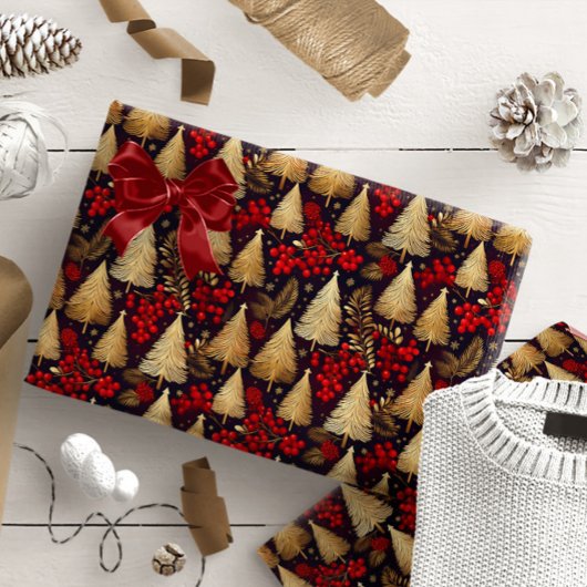 Red Gold Weihnachts-Tartan-Muster#31 ID1009 Geschenkpapier