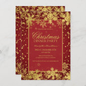 Red Gold Weihnachtsabend Party Winter Schneeflocke Einladung (Vorne/Hinten)