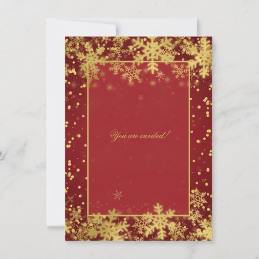 Red Gold Weihnachtsabend Party Winter Schneeflocke Einladung (Rückseite)