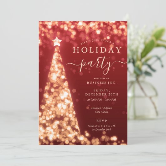 Red Gold Weihnachtsbaum Company Holiday Party Einladung (Stehend Vorderseite)