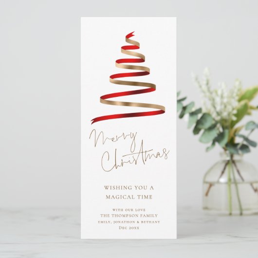 Red Gold Weihnachtsbaum Script Frohe Weihnachten (Stehend Vorderseite)