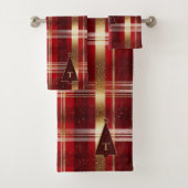 Red Gold Weihnachtsbaum Tartan Muster#7 ID1009 Badhandtuch Set (Insitu)