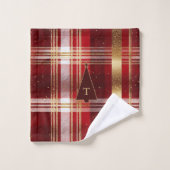 Red Gold Weihnachtsbaum Tartan Muster#7 ID1009 Badhandtuch Set (Waschlappen)