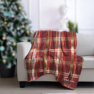 Red Gold Weihnachtsbaum Tartan Muster#7 ID1009 Fleecedecke