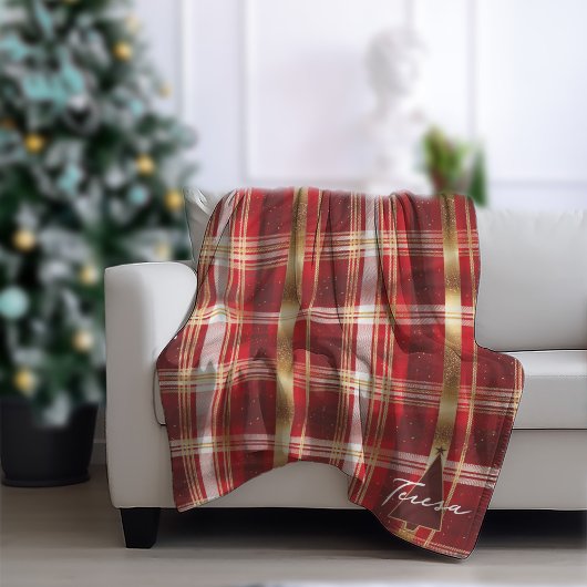 Red Gold Weihnachtsbaum Tartan Muster#7 ID1009 Fleecedecke