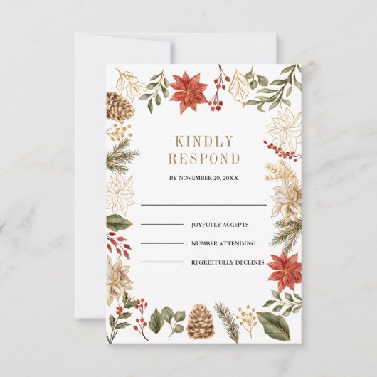 Red Gold Weihnachtsblume RSVP Karte (Vorderseite)