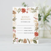 Red Gold Weihnachtsblume RSVP Karte (Stehend Vorderseite)