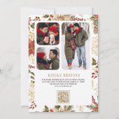 Red Gold Weihnachtsblumen Foto QR Code Hochzeit Einladung (Rückseite)