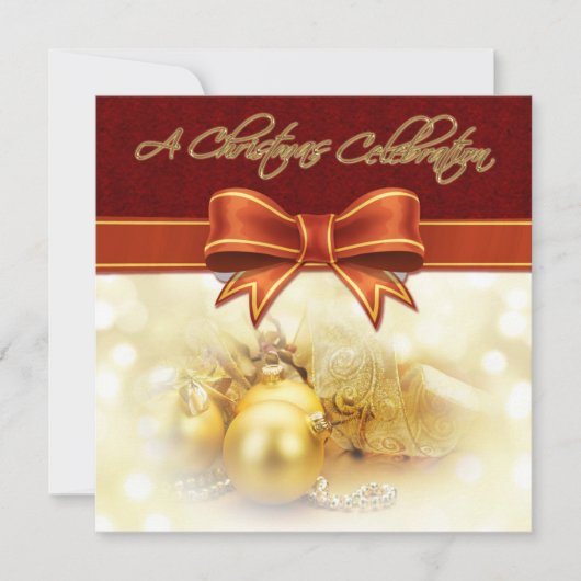 Red Gold Weihnachtsfeier Einladungskarte Einladung (Vorderseite)