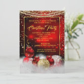 Red Gold Weihnachtsfeiertag Snow Einladung (Stehend Vorderseite)