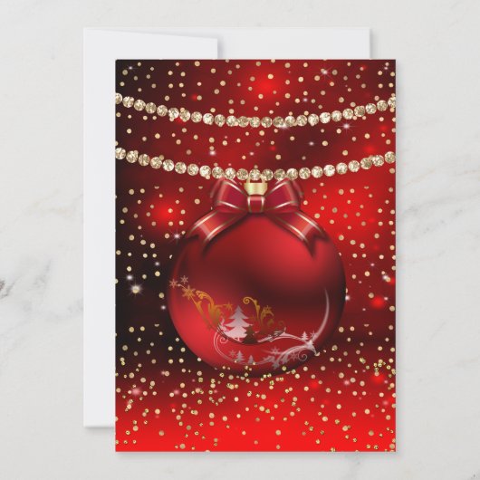 Red Gold Weihnachtsfeiertag Snow Einladung (Rückseite)
