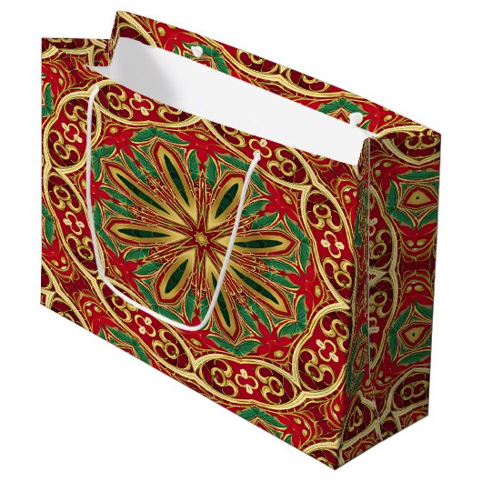 Red Gold Weihnachtsgeschenktasche Große Geschenktüte (Vorderseite Schrägansicht)