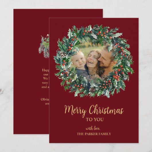 Red & Gold Weihnachtskarte Feiertagskarte (Vorne/Hinten)