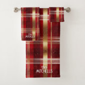 Red Gold Weihnachtsmuster Tartan Muster#7 ID1009 Badhandtuch Set (Insitu)