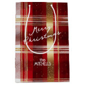 Red Gold Weihnachtsmuster Tartan Muster#7 ID1009 Mittlere Geschenktüte (Vorderseite)