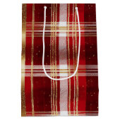 Red Gold Weihnachtsmuster Tartan Muster#7 ID1009 Mittlere Geschenktüte (Rückseite)
