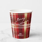 Red Gold Weihnachtsmuster Tartan Muster#7 ID1009 Pappbecher (Vorderseite)