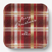 Red Gold Weihnachtsmuster Tartan Muster#7 ID1009 Pappteller (Vorderseite)