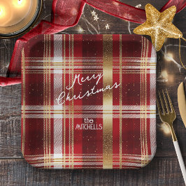 Red Gold Weihnachtsmuster Tartan Muster#7 ID1009 Pappteller