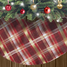 Red Gold Weihnachtsmuster Tartan Muster#7 ID1009 Polyester Weihnachtsbaumdecke