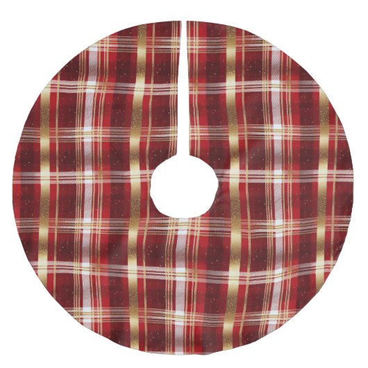 Red Gold Weihnachtsmuster Tartan Muster#7 ID1009 Polyester Weihnachtsbaumdecke (Vorderseite)