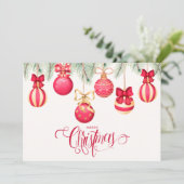 Red Gold Weihnachtsschmuck Feiertagskarte (Stehend Vorderseite)