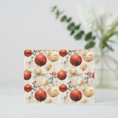 Red Gold Weihnachtsschmuck Holly Berry Postkarte (Stehend Vorderseite)