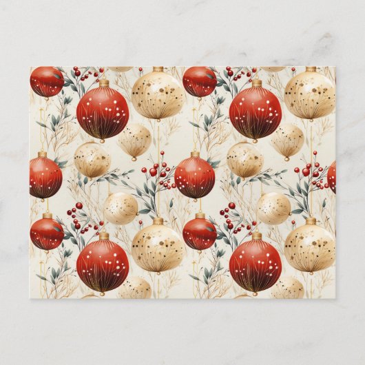 Red Gold Weihnachtsschmuck Holly Berry Postkarte (Vorderseite)