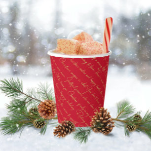 Red Gold Weihnachtstypografie Pattern#36 ID1009 Pappbecher
