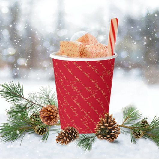 Red Gold Weihnachtstypografie Pattern#36 ID1009 Pappbecher