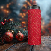 Red Gold Weihnachtstypografie Pattern#36 ID1009 Thermosbecher