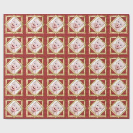 Red Gold Weihnachtsvorlage Personalisiert Geschenkpapier (Flach)
