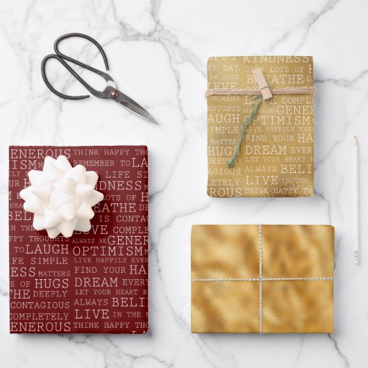 Red Gold weiße inspirierende Wörter Geschenkpapier Set (Vorderseite)