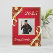 Red Gold White Abschluss 2025 Einladung (Stehend Vorderseite)