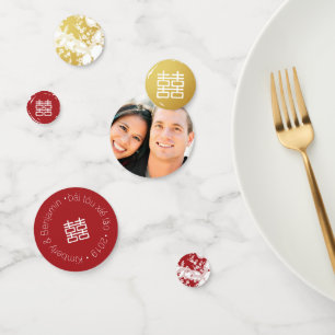 Red Gold & White Blossom Double Happy Chinese Konfetti
