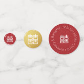 Red Gold & White Blossom Double Happy Chinese Konfetti (Rückseiten)