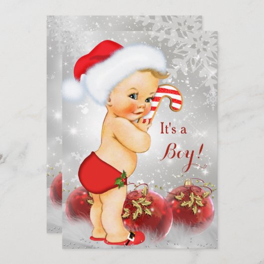 Red Gold White Christmas Baby Dusche Boy Blonde Einladung (Vorne/Hinten)